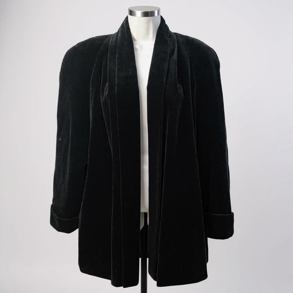 Women’s JS Collections Vintage 80s  Black Velvet Draped Opera Evening Coat M
